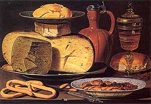 Clara Peeters, Cheeses with Almonds and Cracknels, 1612-1615, Richard Green Gallery, London